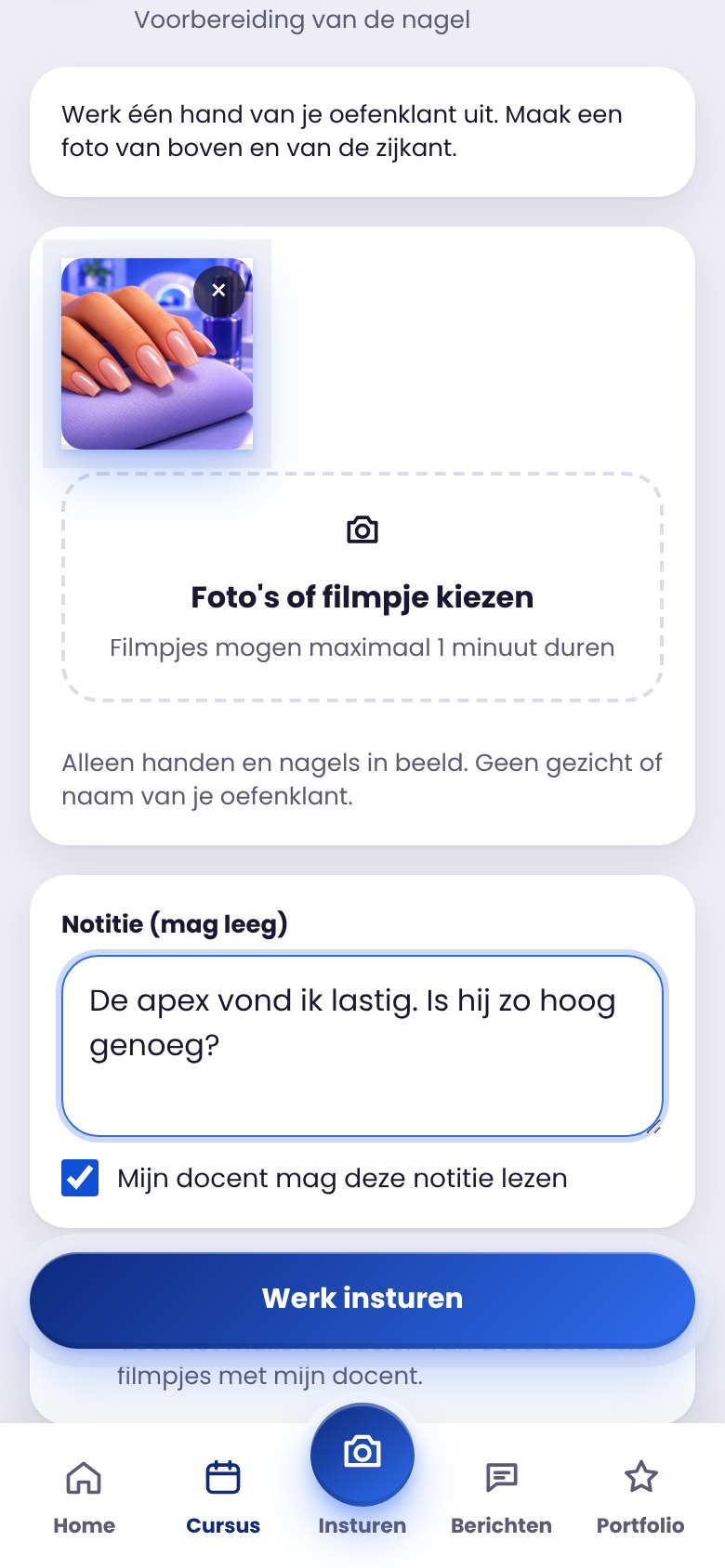 Scherm: Werk insturen