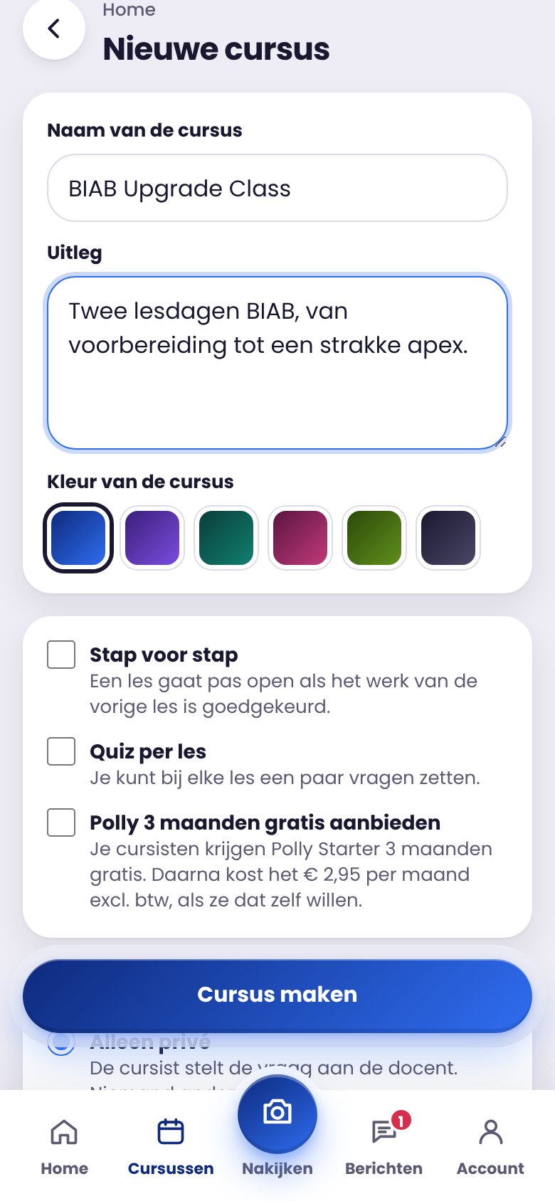 Scherm: Een cursus maken