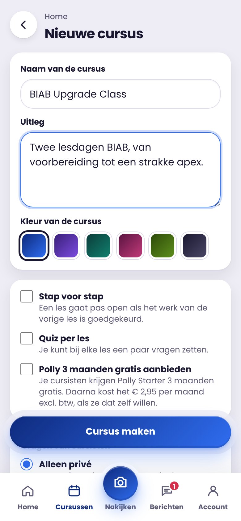 Scherm: Een cursus maken