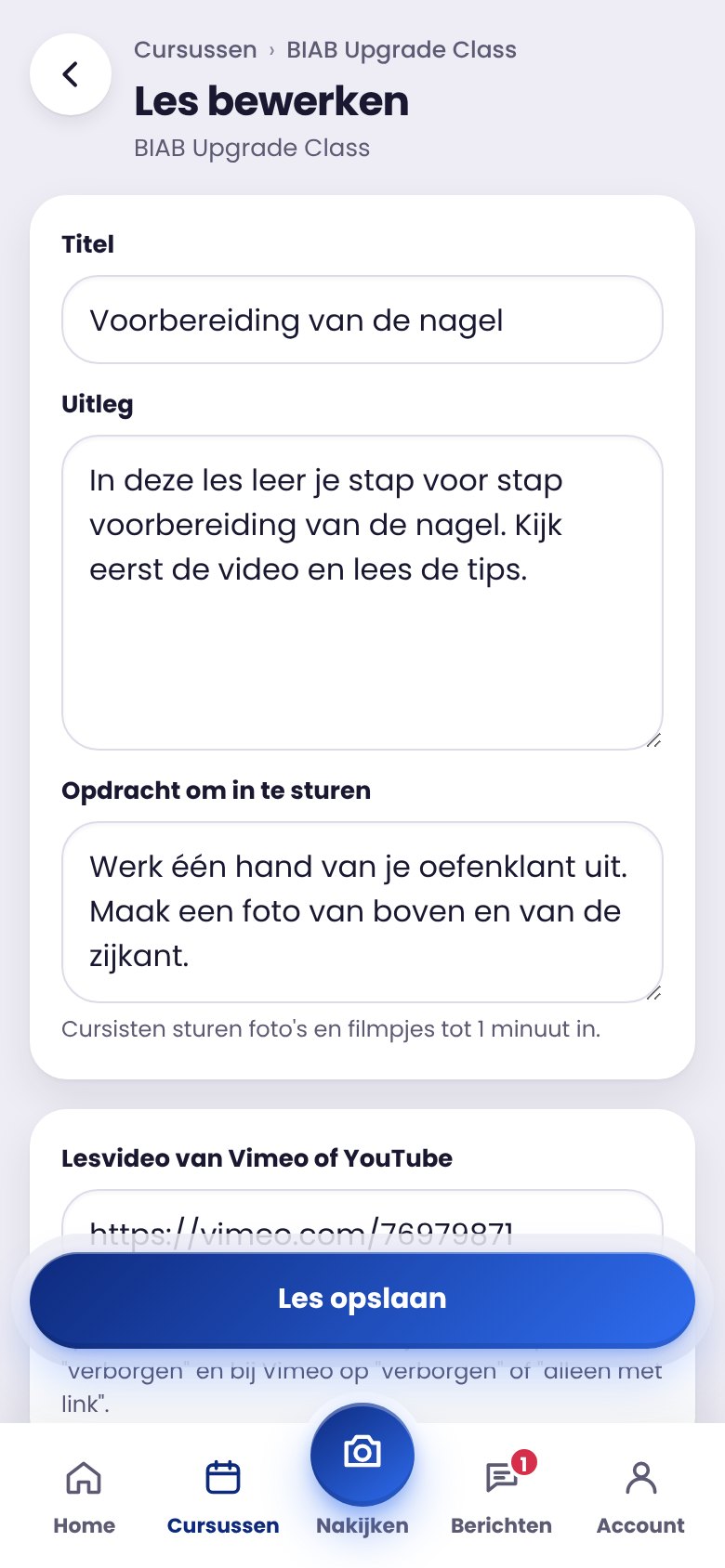 Scherm: Een les maken