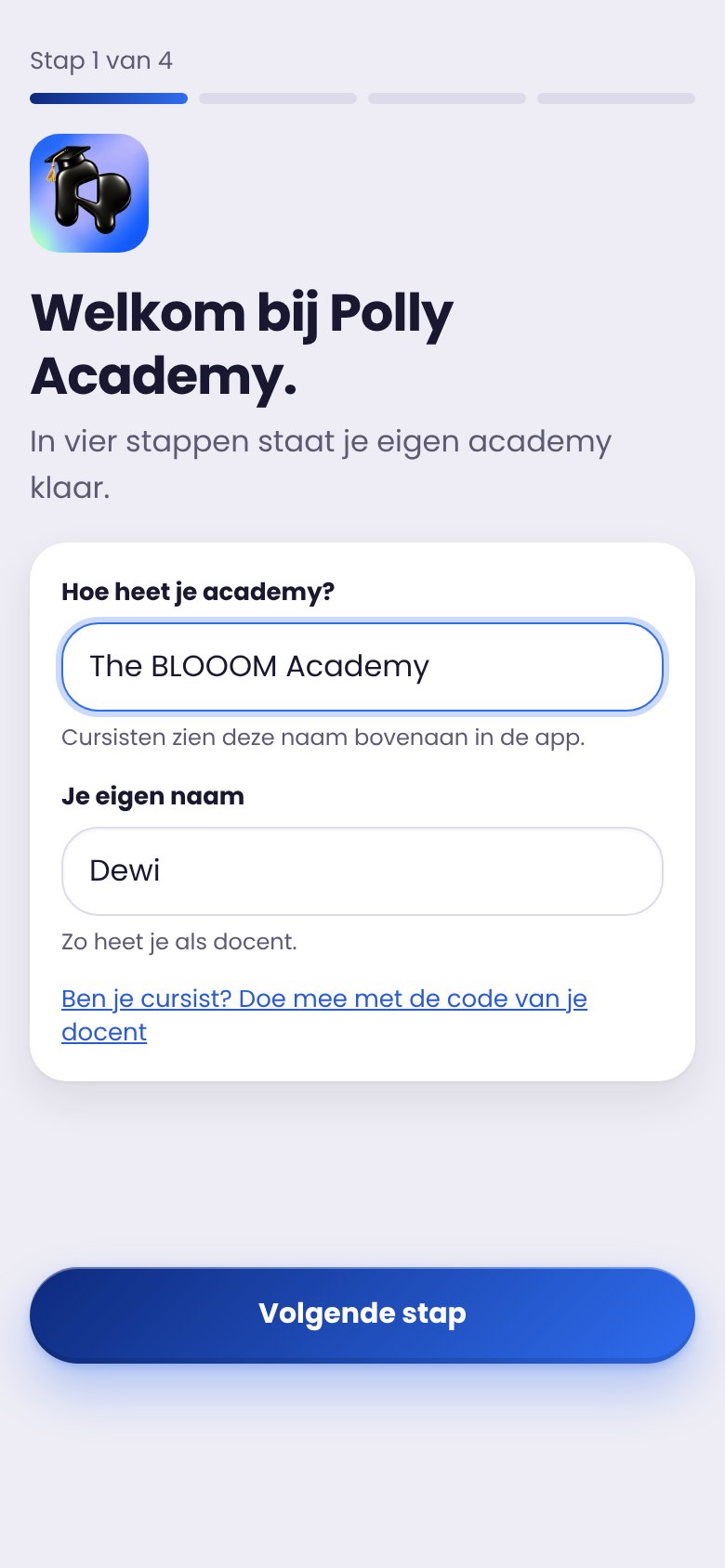 Scherm: Je academy starten