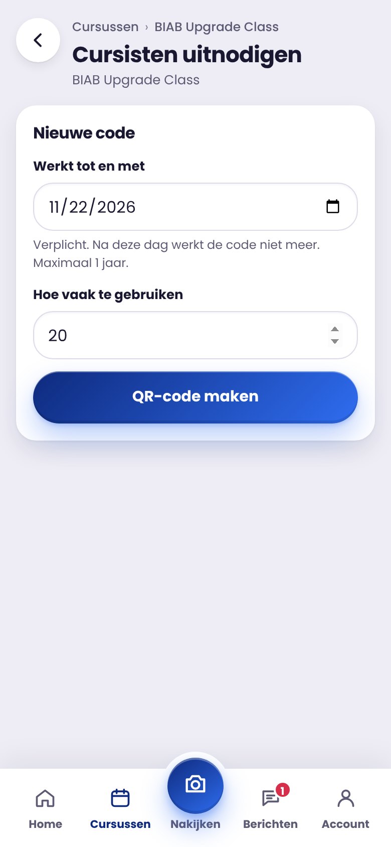 Scherm: Cursisten uitnodigen